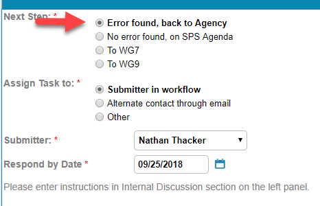 Error Found Option